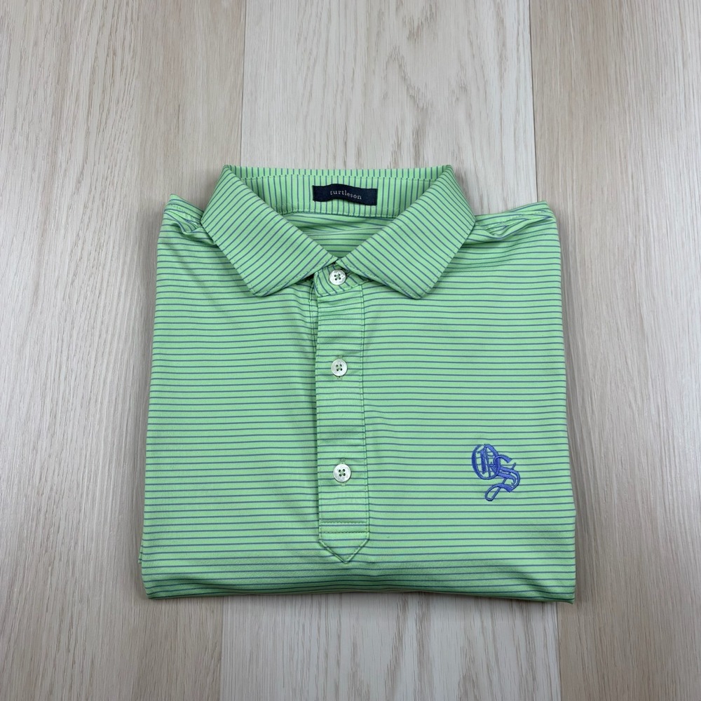 Turtleson Mens Green Striped Old Sandwich Golf Club Performance Polo Shirt L
